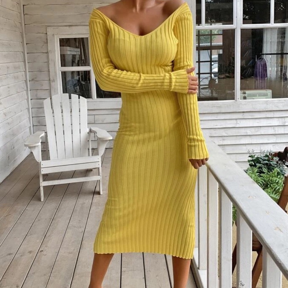 Ribbed Midi dress Yellow